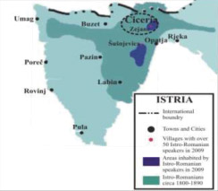 Fig. 1. Areas inhabited today by Istro-Romanian speakers