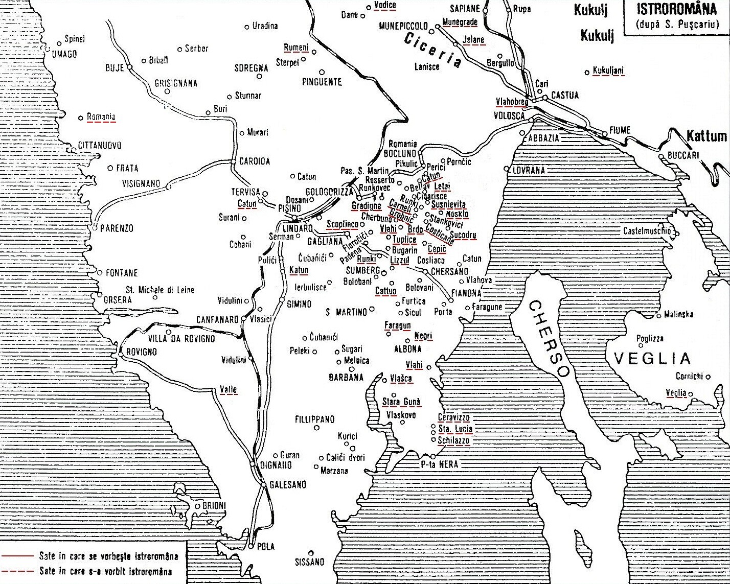 Mappa linguistica elaborata da Sextil Pușcariu.