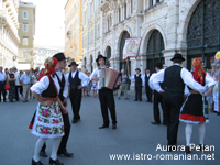 The Žejanski Žvoncari performing in one of Trieste's main squares before the start of the 'IstroRomanians (Cici and Citibiri') Seminar and Exhibition